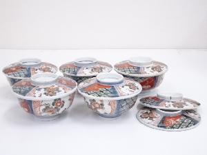 明治期　伊万里焼　錦手蒸茶碗5客